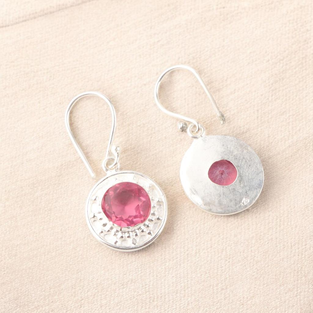Beautiful Pink Tourmaline 925 Sterling Silver Handmade Designer Earrings 1.5" EE-153-12