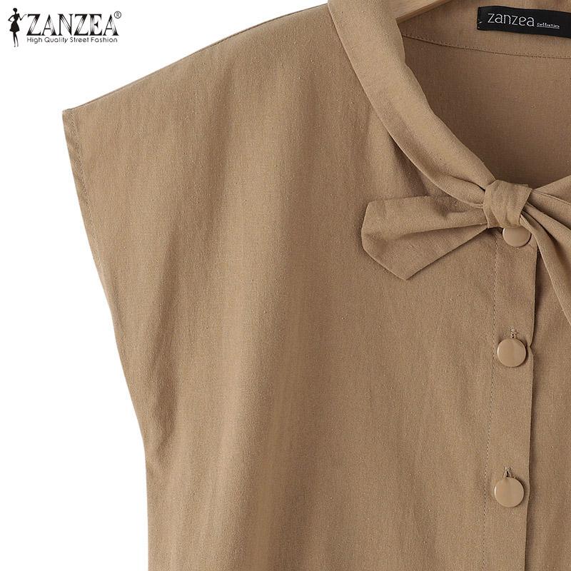 ZANZEA Women Casual Bow Tie O-neck Summer Short Sleeve Dress