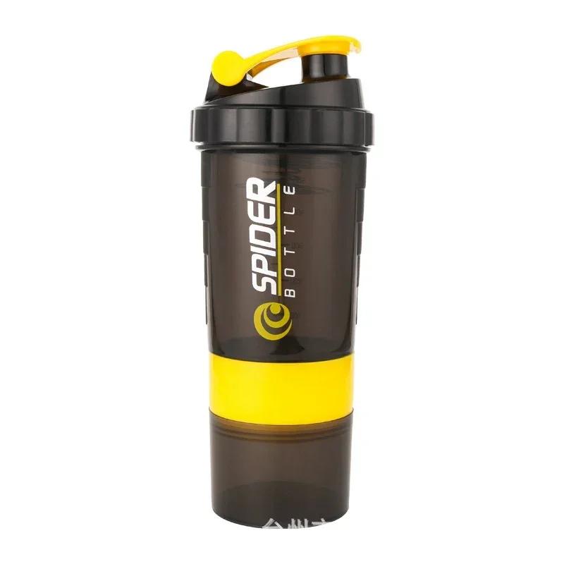 3 Layer Shaker Bottle Protein Mixing Shake Cup Active Fitness Water Cup 550ml Scaled Plastic Water Bottles with Medicine Box