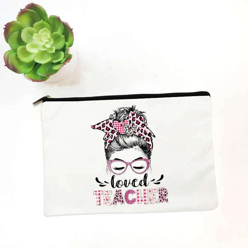 Teach Love Inspire Teacher Makeup Cosmetic Bags  Back To School Gift Beauty Cases Pencil Pouch Organizer Storage Box Mini Purse