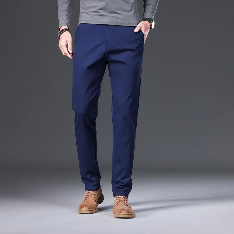 Cotton Men's Casual Pants Autumn Fashion Comfortable Elastic Slim Straight Business Trousers Black ArmyGreen Khaki