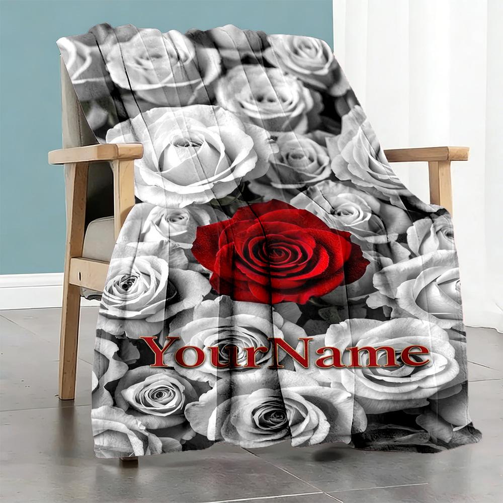 Rose Customize Text Blanket Lightweight Customizable Blanket Durable Comfort for Bed Living Room Sofa Office Ideal for All Seasons