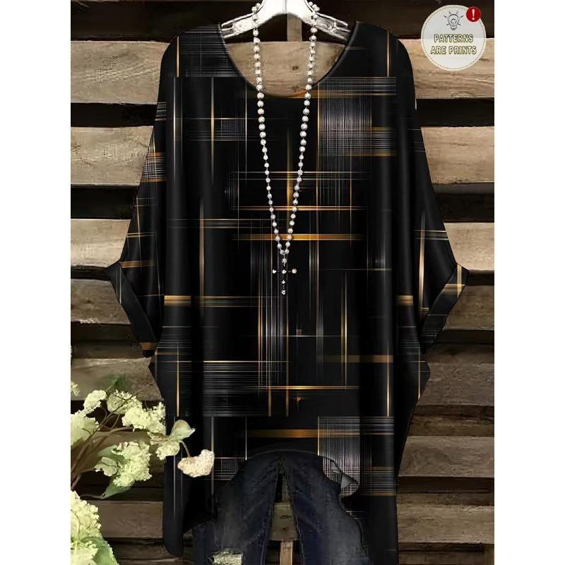 Fashion New Arrival Plus Size Bastet Egyptian Cat Goddess Print Women's Top Elegant Casual Style Round Neck Long Sleeve T-Shirt