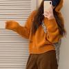 Hooded pullover sweater women's solid color simple lazy loose design autumn and winter new thick knitted sweater