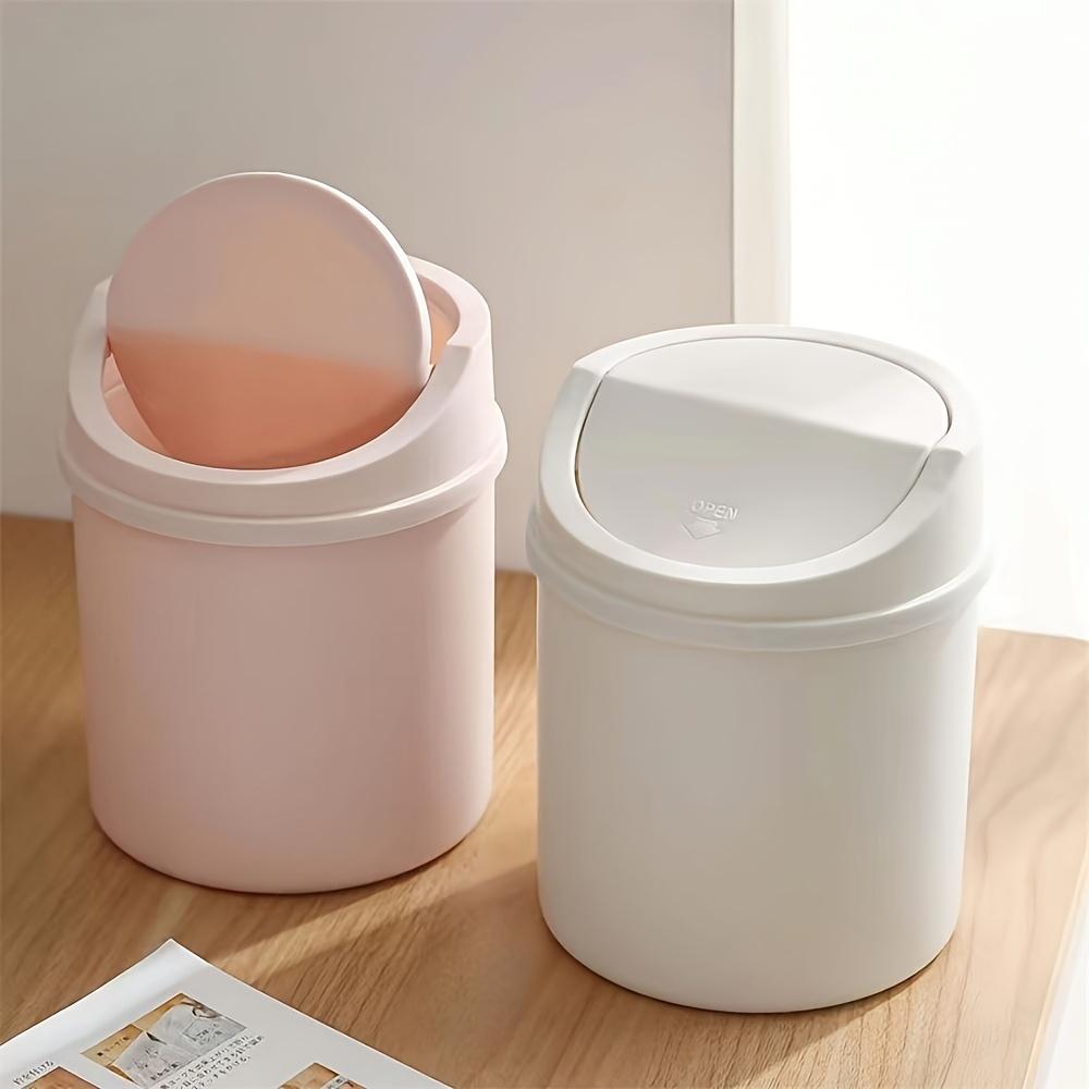 1pc Space-Saving Mini Desktop Trash Can with Lid - Polypropylene Cylindrical Tabletop Waste Bin, Easy To Clean Screw-Off Cap