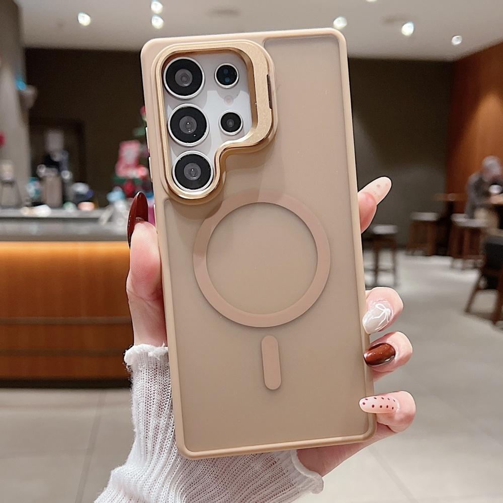 

Magnetic Transparent Metal Lens Stand Matte Case For Samsung Galaxy S25 S24 S23 S22 Ultra FE Plus Acrylic Clear Shockproof Cover For Samsung S25&Case & Holder