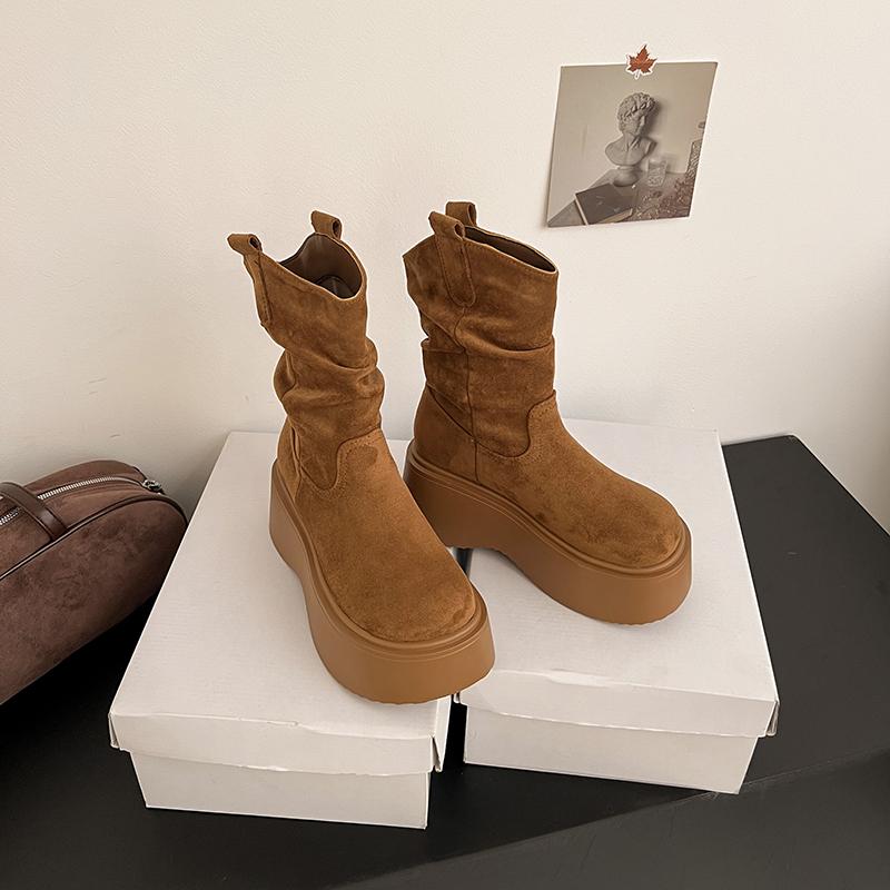 Chunky Platform Thick Sole Woman Ankle Boots Design Round Toe Slip On Shoes Autumn Winter Short Botas Para ,