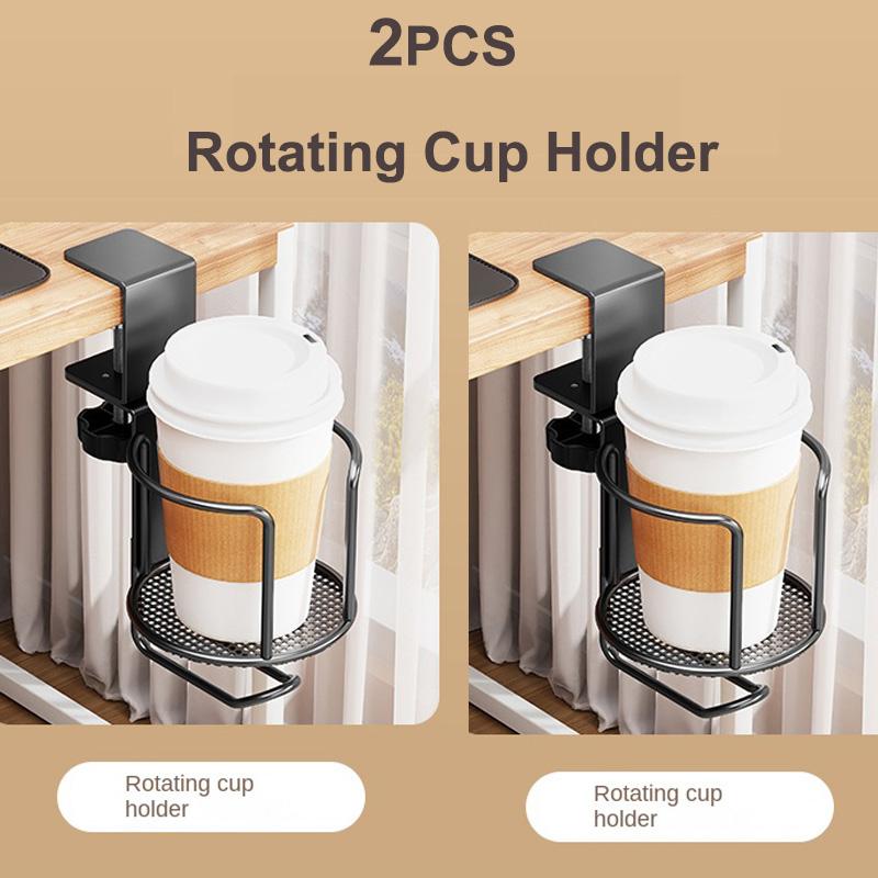 2 in 1 Desk Cup Holder with Headphone Hanger Holder, Anti-Spill Cup Holder-360° Rotation Stand Hook Suitable for Coffee Mups