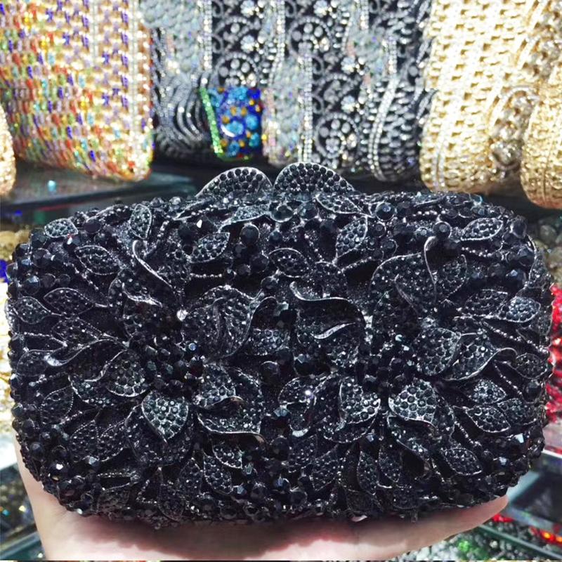 

WHTUOHENG White Clear Wedding Clutch Purse AB Rhinestone Crystal Evening Clutches Floral Handbags Multi-Colored Women Party 18cmX11cmX5cm чёрный