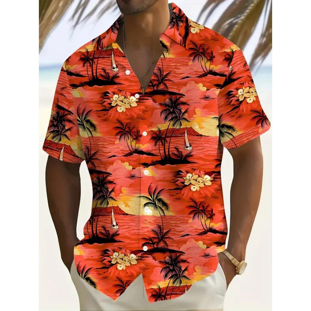 Outdoor Shirt Short Sleeve Summer Beach Wind Casual Tops Shirt Landscape Printed Pattern Large OverSize Loose Men's Clothing