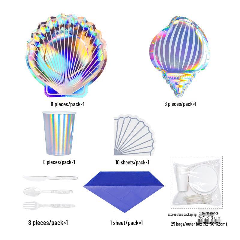 Irregular Shell Party Bus Kids' Disposable Tableware Set: Paper Plates & Cups for Celebrations