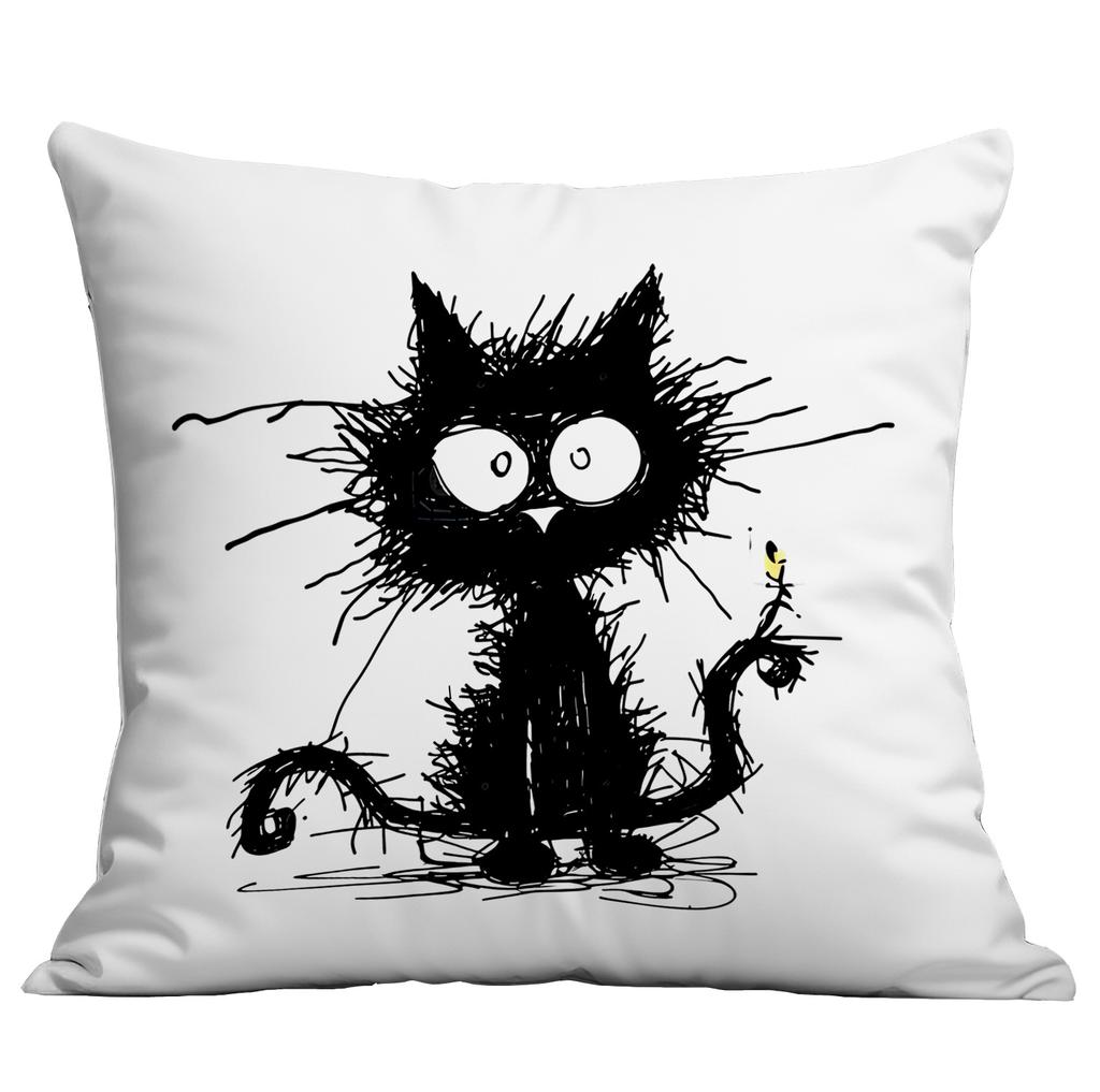 Nové kreslené linky Černá kočka Jednoduchý potištěný povlak na polštář Domácí pohovka Polštářový povlak