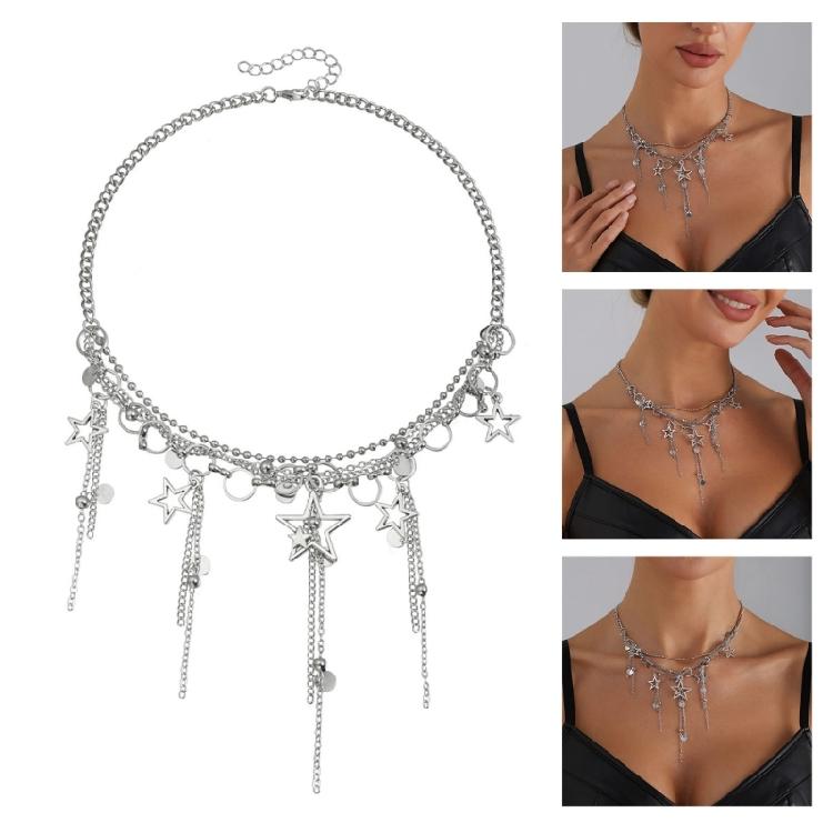 Star Drop Chain Necklace With Delicate Tassels Everyday Elegant Jewelry for Various Occasions