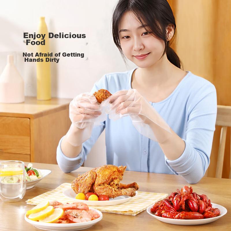 MARYYA Disposable Food Grade Gloves, 100 Pieces, Upgraded Thickened PE Plastic Kitchen And Dough Gloves