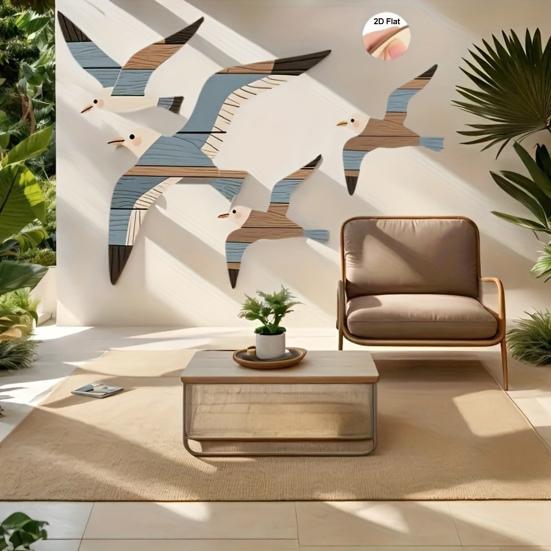 4Pcs/Set Seagull Wall Decoration Seaside Style Wall Accents Rustic Charm Handcrafted Bird Wall Hanging