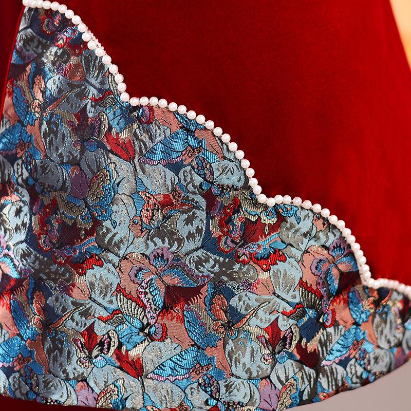 Dívčí zimní teplé plyšové šaty čínského stylu cheongsam hanfu - malé a střední velikosti