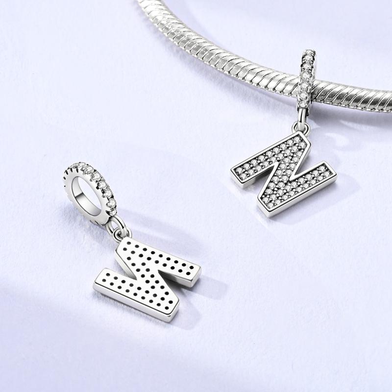 Copper Plated 26 Letters Alphabet Beads Pendant Fit Original Bangle Bracelets Charms Diy Jewelry Woman Gift