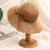New Paper Straw Handmade Crochet Bucket Hat For Women Wide Brim Belt Foldable Summer Sunshade Breathable Beach Fisherman Cap