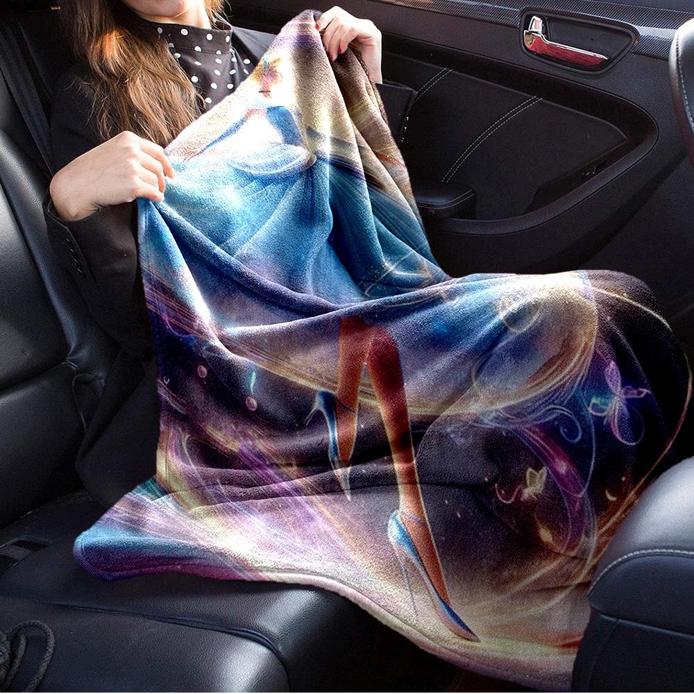 1pc Flannel Cinderella Blue Dress Style Bedding Throw Blanket Sofa Cover Gift Home Decor Lightweight Soft Warm Throw