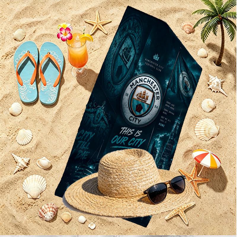 Manchester City FC Print Strandtuch, Vielseitiges Leichtes Saugfähiges Strandtuch für Pool Surfen Yoga Badezimmer, Perfektes Geburtstags-Urlaubsgeschenk