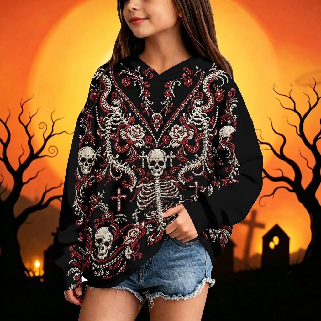 Kids Halloween Printed Hoodie - Casual Long Sleeve Pullover Sweatshirt for Boys and Girls