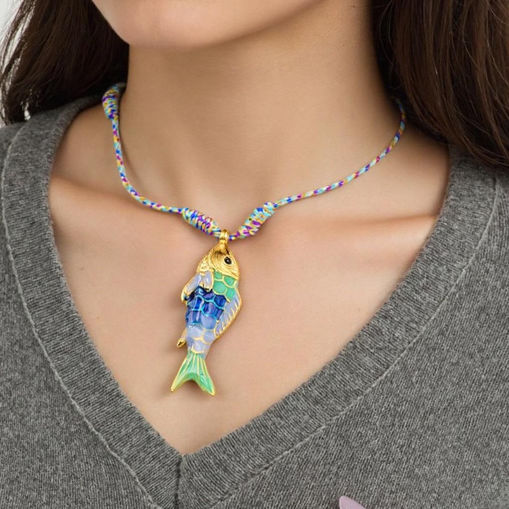 Stainless Steel Ocean Fish Pendant Necklace Colorful Marine Design Optional Neck Jewelry Gift for Kids and Adults