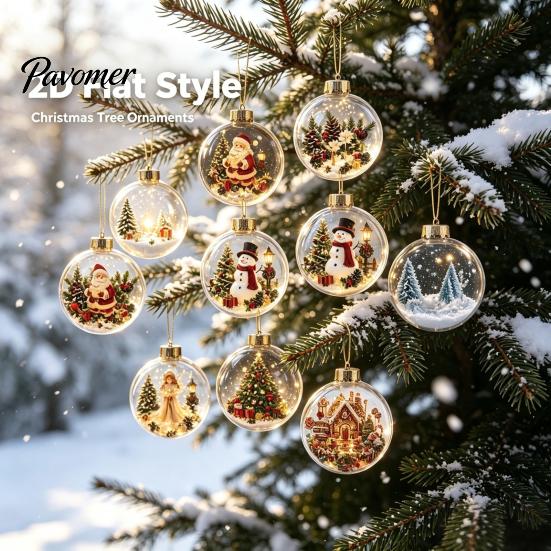 Christmas Advent Calendar Calendar, Acrylic 2D Flat Crystal Ball Pendants with Lanyard, Surprise Gifts 24 Day Tree Hanging Ornament for Home