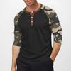 Men's Top with Three-quarter Sleeves and Camouflage Print