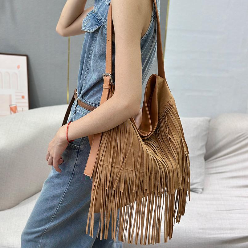 Tassel Hobo Bags Large Handbags Fringe Double Sided Velvet Messenger Bag Designer Shoulder Bags Women Big Causal Handbag