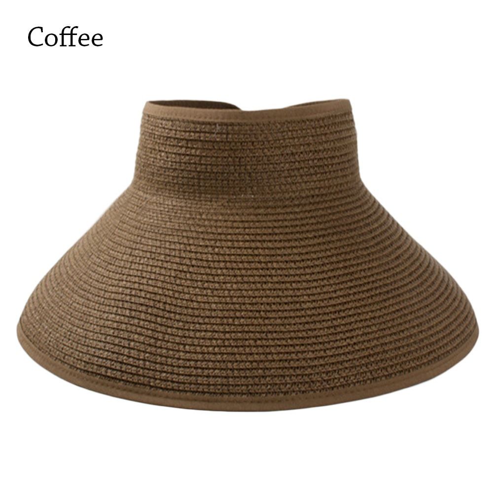 Women Wide Brim Foldable UV Protection Beach Cap Straw Hat Sun Visors Sun Hat Coffee