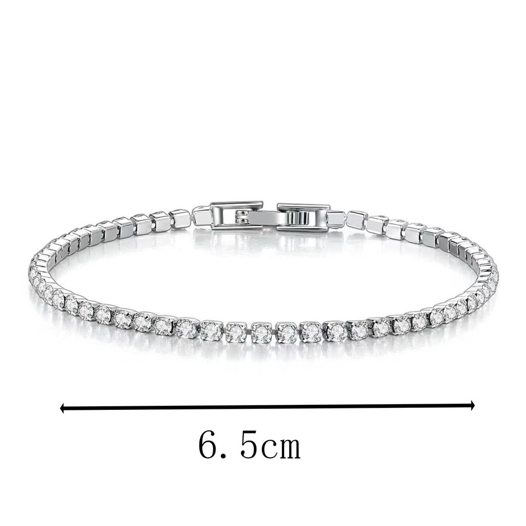 2pcs Simple And Stylish Fully Inlaid Micro-inlaid Water Diamond 3mm Cubic Zirconia Classic Tennis Bracelet