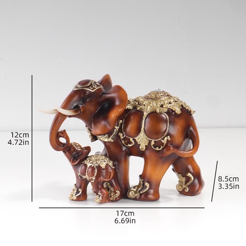 Wood Grain Mother and Child Elephant Statue, Southeast Asian Style Home Decor, Bedroom, Living Room, Study Desk Decoration