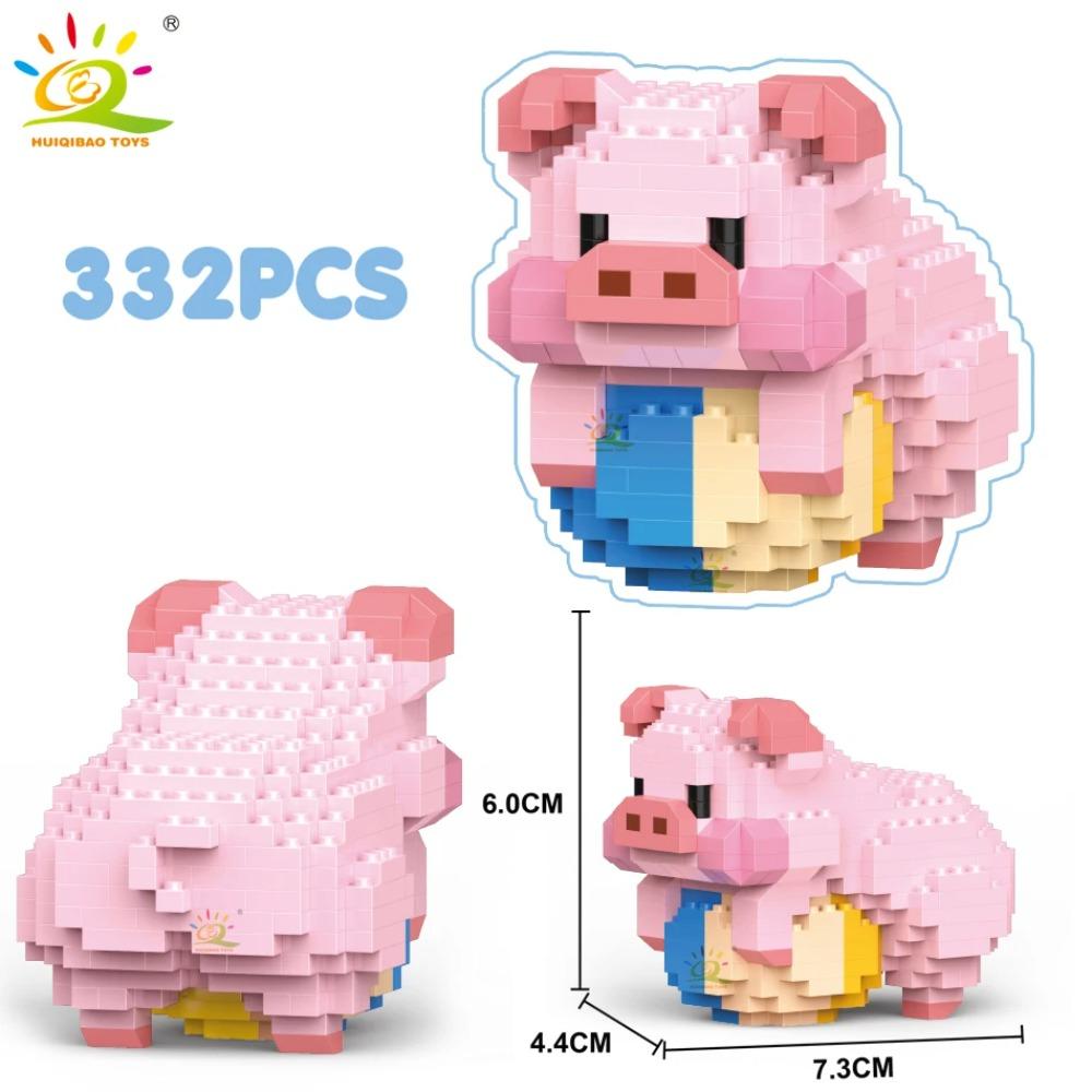 HUIQIBAO Mini Süßes Schwein Mikro Bausteine 3D Diamant Modell Tiere Steine DIY Stadt Bau Spielzeug für Kinder Kinder Geschenk