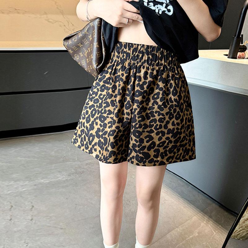 Dámské letní leopardí sportovní běžecké šortky s vysokým pasem a širokými nohavicemi