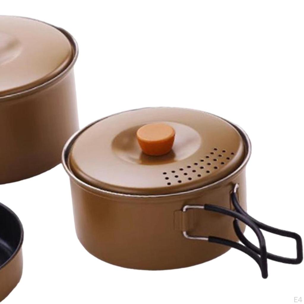 3 Pieces Camping Cooking Set Cookware Pots and Pans for Campfire