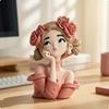 Girl Figurine with Rose Headband ModernRomantic Bust Feminine Female Statue for Vanity,