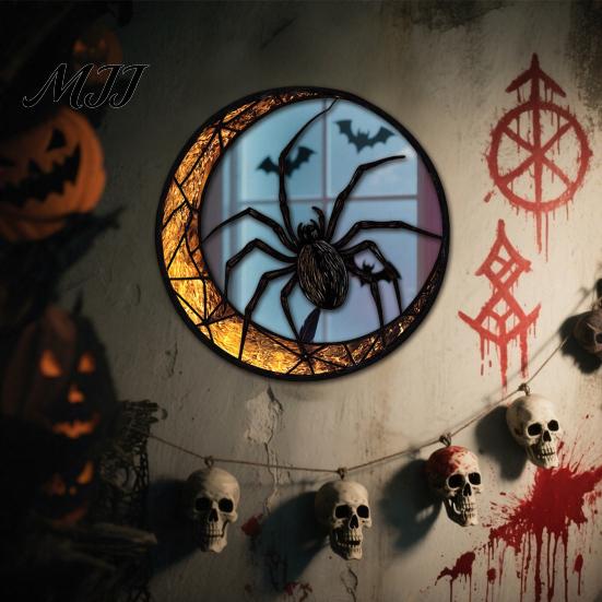 Halloween Wandspiegel Dekor Dekorative Aufkleber mit Spinnen/Skeletten/Kürbissen, Retro Hängende Spiegel für Flur Schmuck, Leichtes Zuhause Feiertag