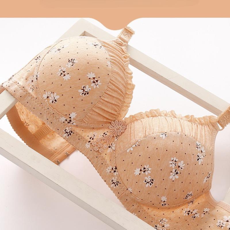 Blumenmuster Trägerloser BH Rüschen V-Ausschnitt 3D Formschale Breite Verstellbare Träger 3 Haken U-Rücken Baumwoll-Dessous für Damen