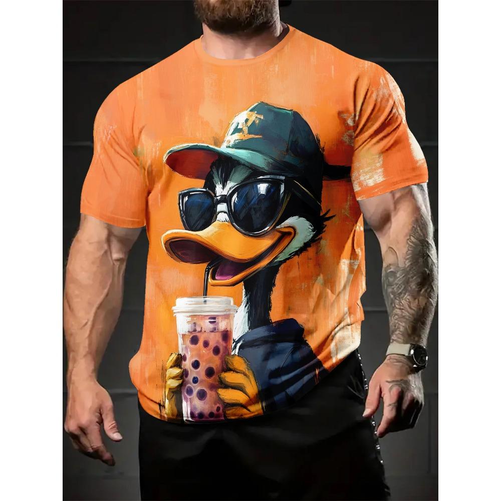 Men s 3D Printed Duck Milk Tea T-shirt with Bright Round Collar Short Sleeve XL