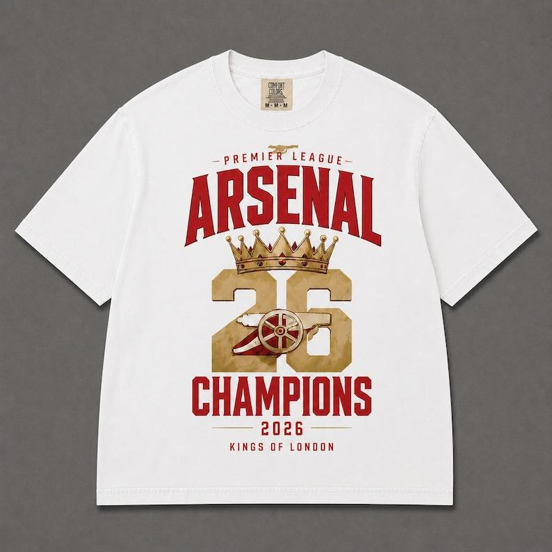 Comfort Colors Arsenal 26 Champions Shirt, Premier League Winners 2026 Tee, Kings of London Football Fan Graphic T Shirt, Red Matchday Top 3XL