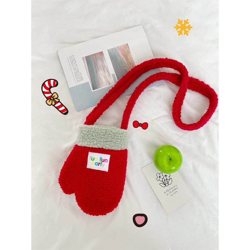 Ev yapımı sevimli eldivenler peluş çanta Noel çapraz küçük çanta büyük kırmızı peluş kış postacı cep telefonu çantası ebeveyn-çocuk çantası