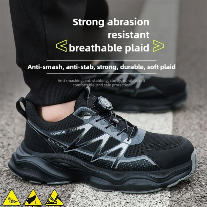 Fashion Men's Safety Shoes Work Boots Anti Smash Anti Puncture Steel Toe Shoes Protective Men Boots Rotating Button Indestructible Shoes