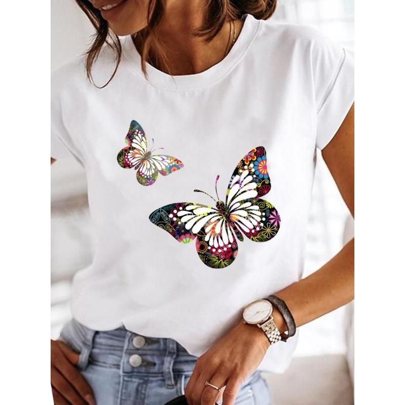 Summer T-shirt clothing dragonfly pattern printing T-shirt short-sleeved top fashion casual ladies women