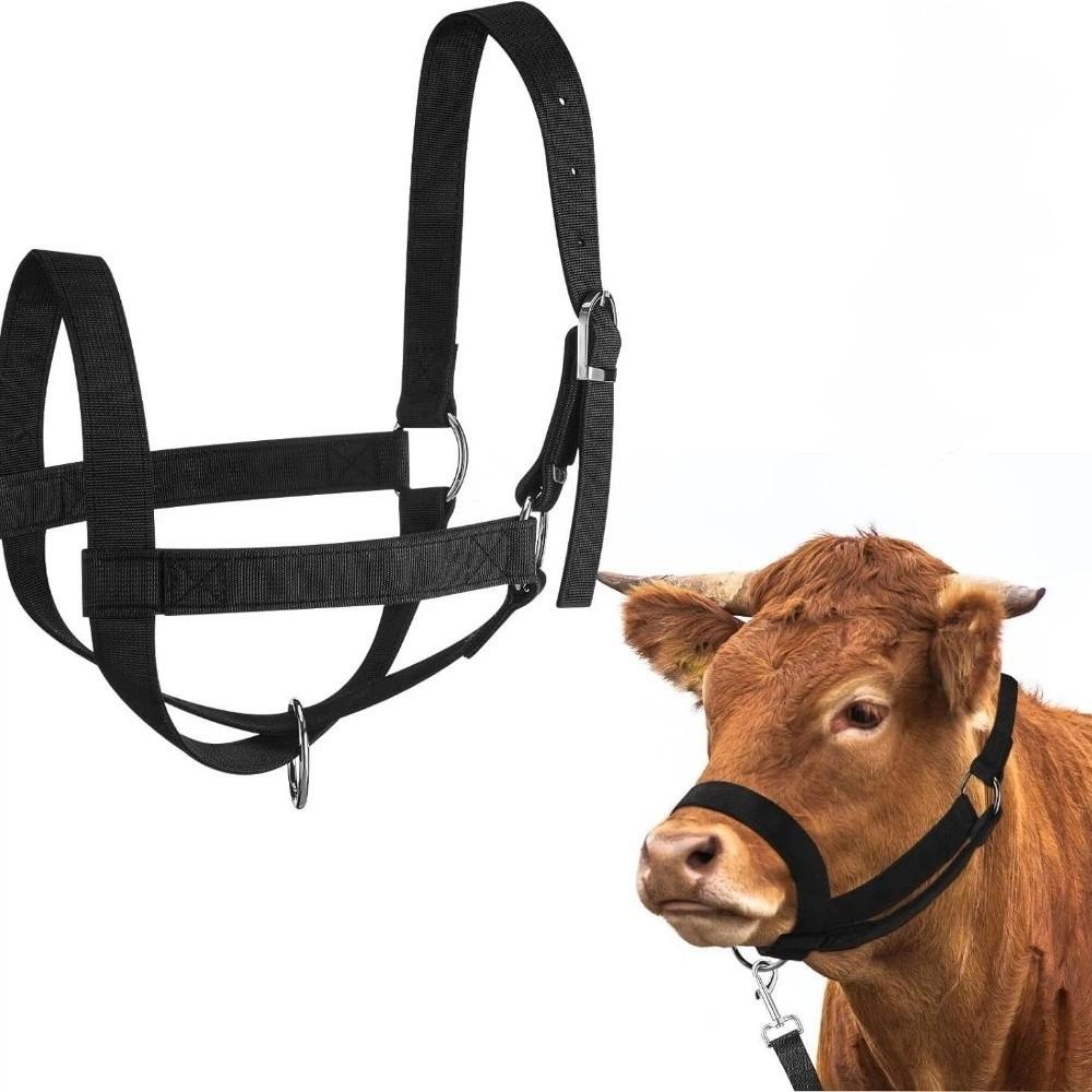 Adjustable Horse Halter Nylon Livestock Strap Animal Bridle Cow Halter with Lead Outdoor Use