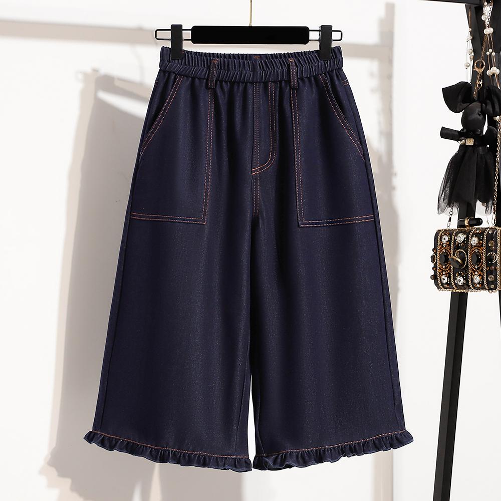 DIMANAF 2026 Primavera Estate Taglie Forti Donna Pantaloncini Jeans Vita Elastica Oversize Larghi Shorts Denim Cotone Blu Uniforme