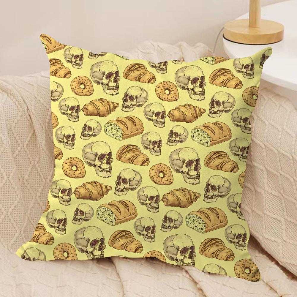 Horror Skull Print Cushion Cover Silky Short Plush DoubleSided Printed Pillow Case for Sofa All Seasons Home Decor Gift