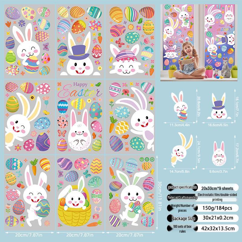 Easter Cartoon Motorcycle Rabbit & Eggs Wall Stickers for Shop Windows - Festival Decoration Glass Electrostatic Stickers