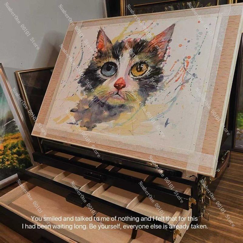 Beech Wood Easel for Art Students, Foldable and Adjustable with Drawer Tray, Children’s Sketch and Oil Painting Easel