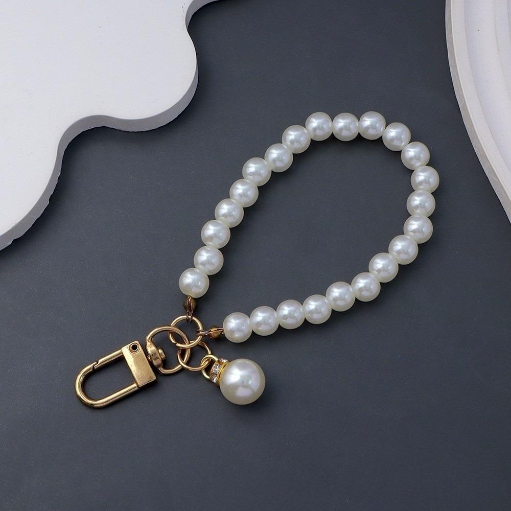 Faux Pearl Material Beaded Phone Lanyards Simple Beaded Design Key Ring Pendants Car Key Accessory