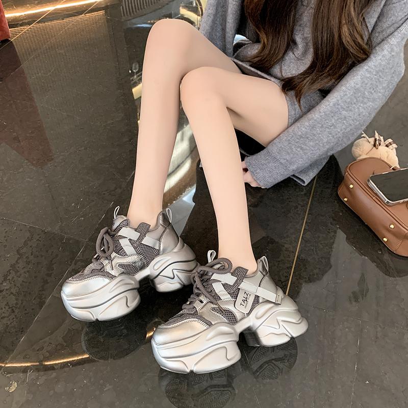 Fashion Autumn Winter Chunky Sneakers Women Lace Up Platform Sports Shoes Thick Bottom Warm Snow Shoes Female Heels Bling Sneakers